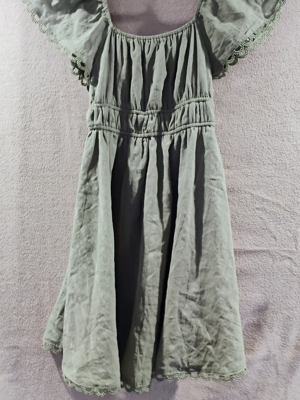 Flutter-Sleeve Casual Dress in Sage Green
